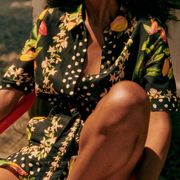 NWT Sezane x Farm Rio Elise Jumpsuit. Paraiso De Cacau Print - Picture 2 of 14